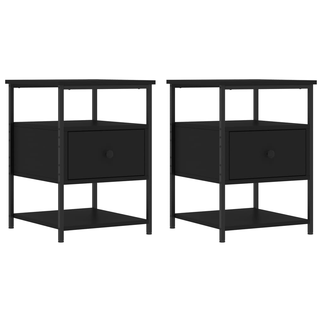 Comodini 2pz-Set di 2 Tavolino da notte Neri 40x42x56 cm in Legno Multistrato