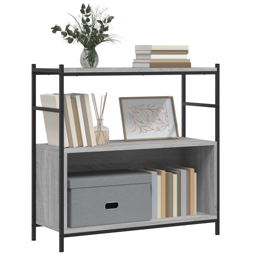 Libreria-Scaffale per Libri-Mobile di Stoccaggio Grigio Sonoma 80x30x78,5 cm Legno Multistrato e Ferro