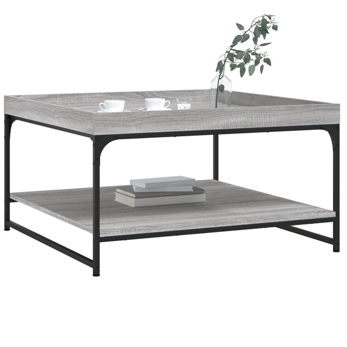 Tavolino-Tavolino da soggiorno-Tavolo Grigio Sonoma 80x80x45 cm in Legno Multistrato e Ferro