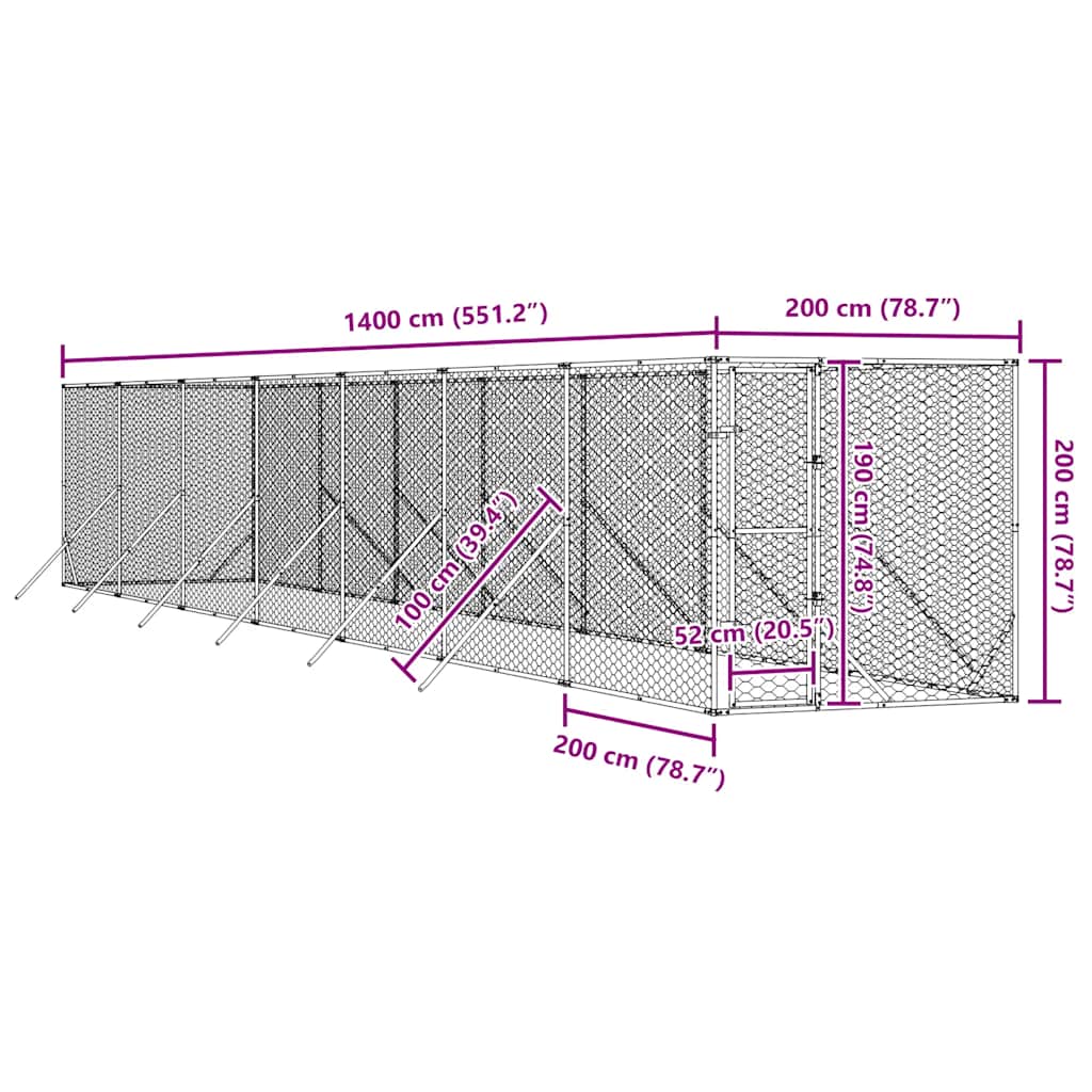Cuccia per Cani da Esterno Argento 2x14x2 m Acciaio Zincato 3190454