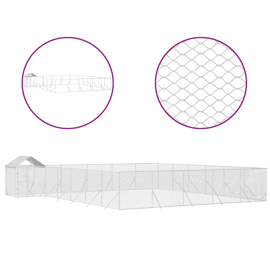 Cuccia Cani da Esterno Tetto Argento 12x12x2,5m Acciaio Zincato 3190474