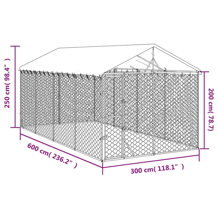 Gabbia per cuccia recinto per animali da esterno per cani con tetto argentato 3 x 6 x 2,5 m Argento 02_0041901