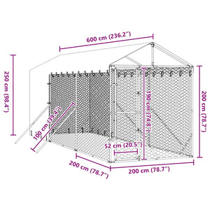 Cuccia Cani da Esterno Tetto Argento 2x6x2,5 m Acciaio Zincato 3190491