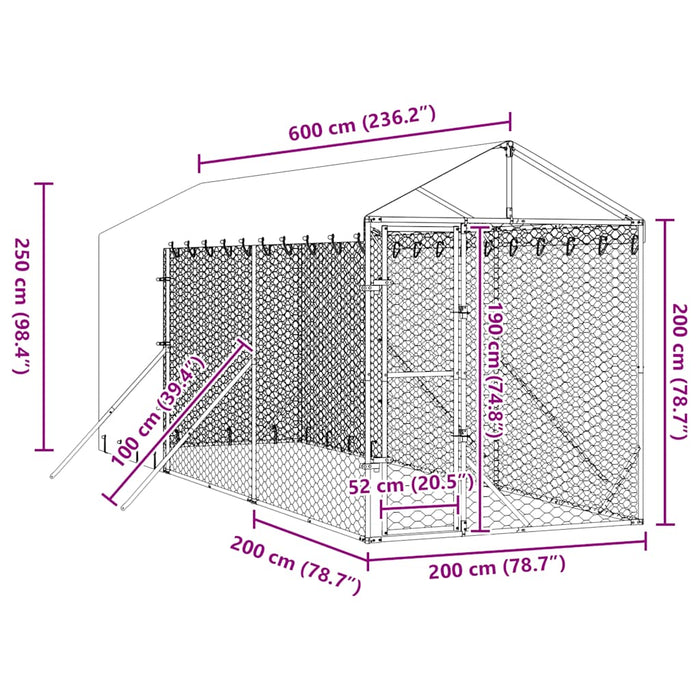 Cuccia Cani da Esterno Tetto Argento 2x6x2,5 m Acciaio Zincato 3190491