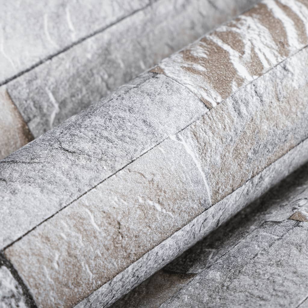 Carta da Parati 3D Pietra Grigio e Marrone 10x0,53m Non Tessuto 353396