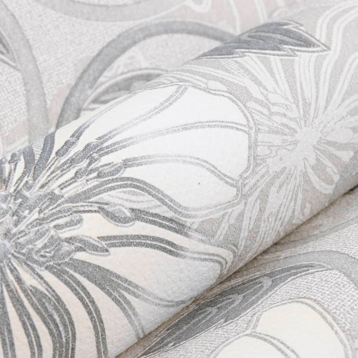 Carta da Parati 3D Motivo Floreale Grigio 10x0,53 m Non Tessuto 353403