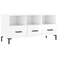 Mobile Porta TV Bianco Lucido 102x36x50 cm in Legno Multistrato 829038