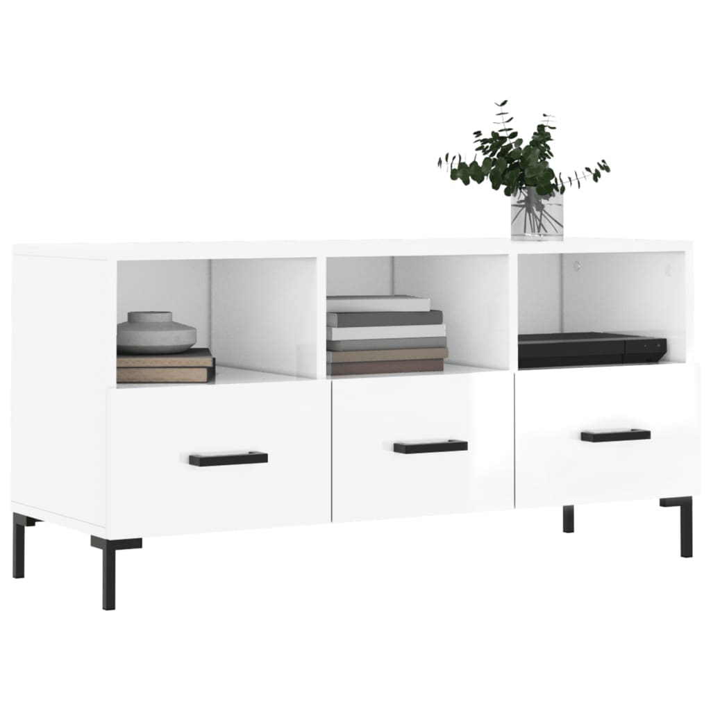 Mobile Porta TV Bianco Lucido 102x36x50 cm in Legno Multistrato 829038