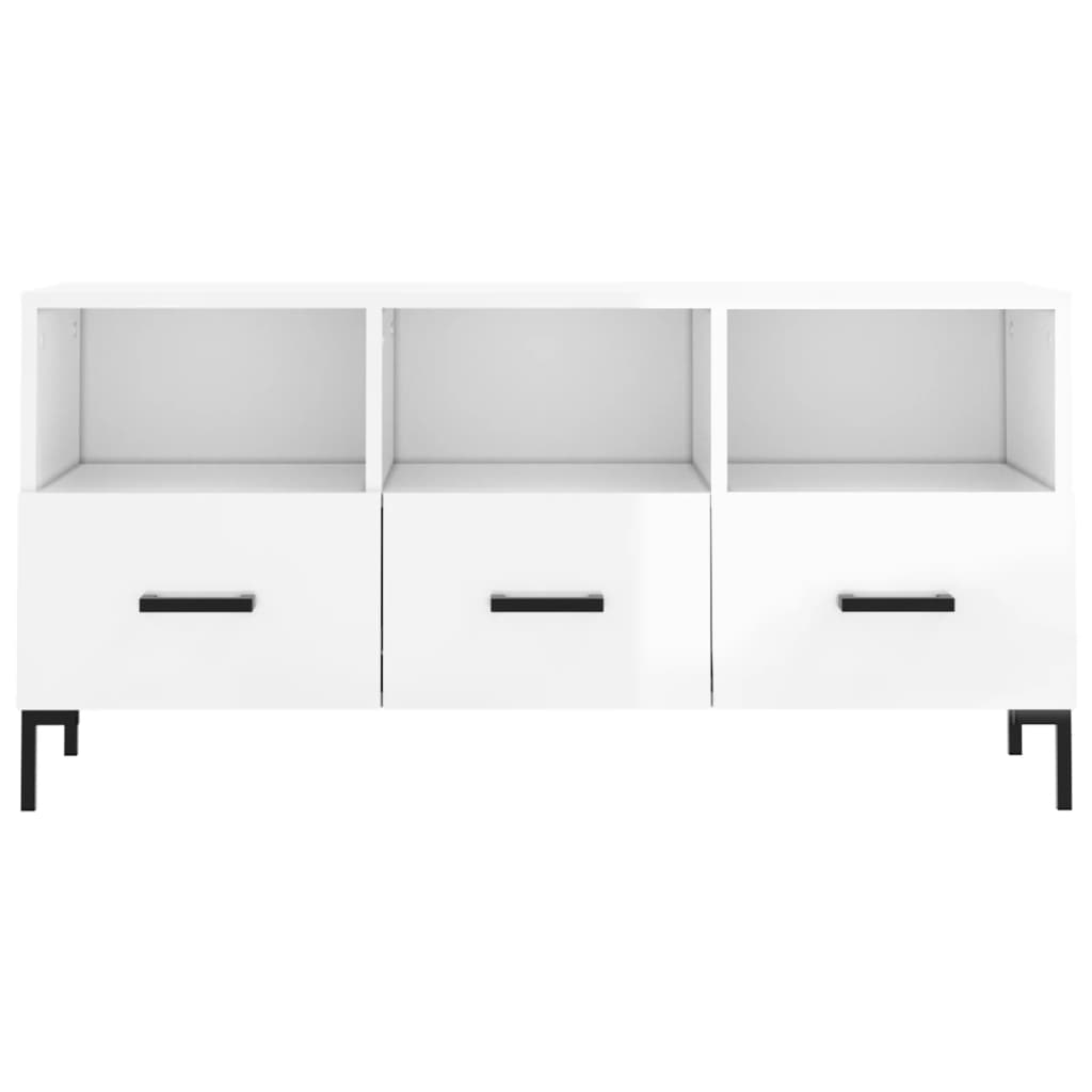 Mobile Porta TV Bianco Lucido 102x36x50 cm in Legno Multistrato 829038
