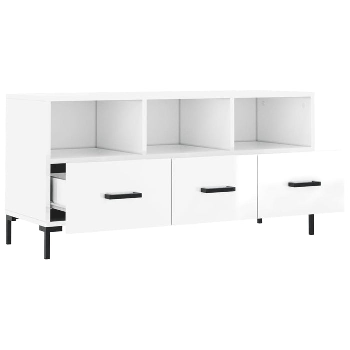 Mobile Porta TV Bianco Lucido 102x36x50 cm in Legno Multistrato 829038