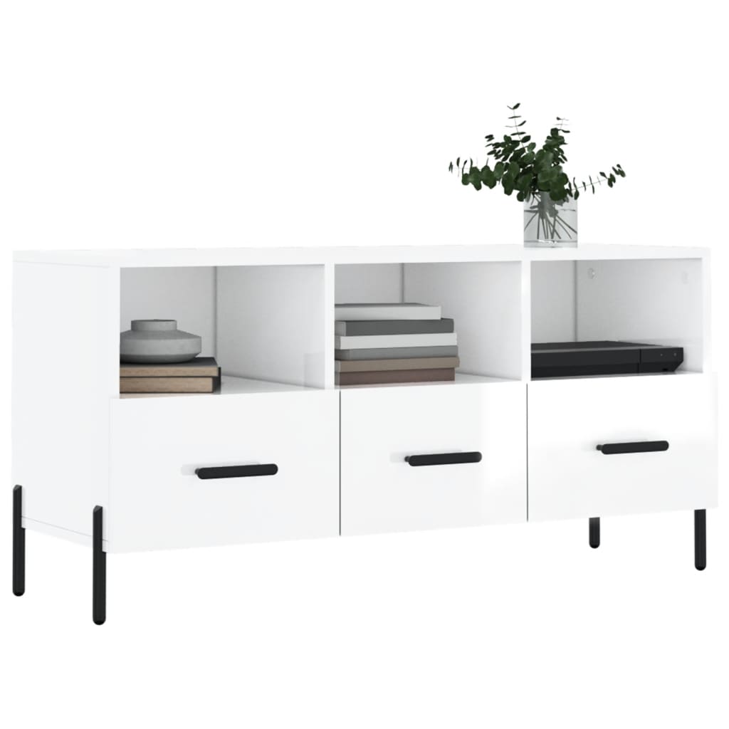 Mobile Porta TV Bianco Lucido 102x36x50 cm in Legno Multistrato 829046