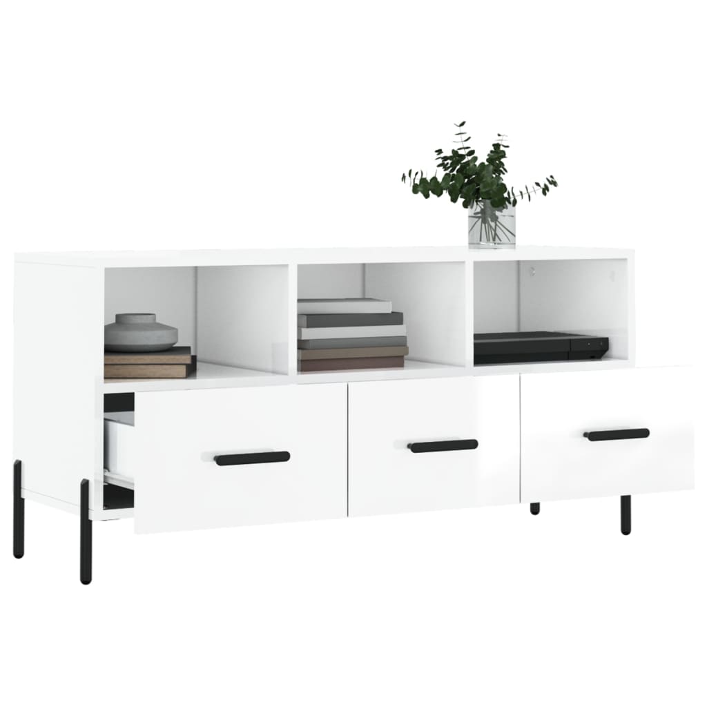 Mobile Porta TV Bianco Lucido 102x36x50 cm in Legno Multistrato 829046