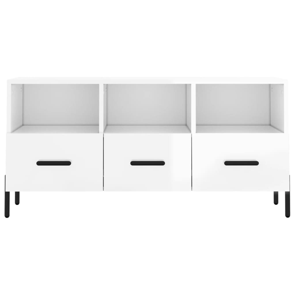 Mobile Porta TV Bianco Lucido 102x36x50 cm in Legno Multistrato 829046