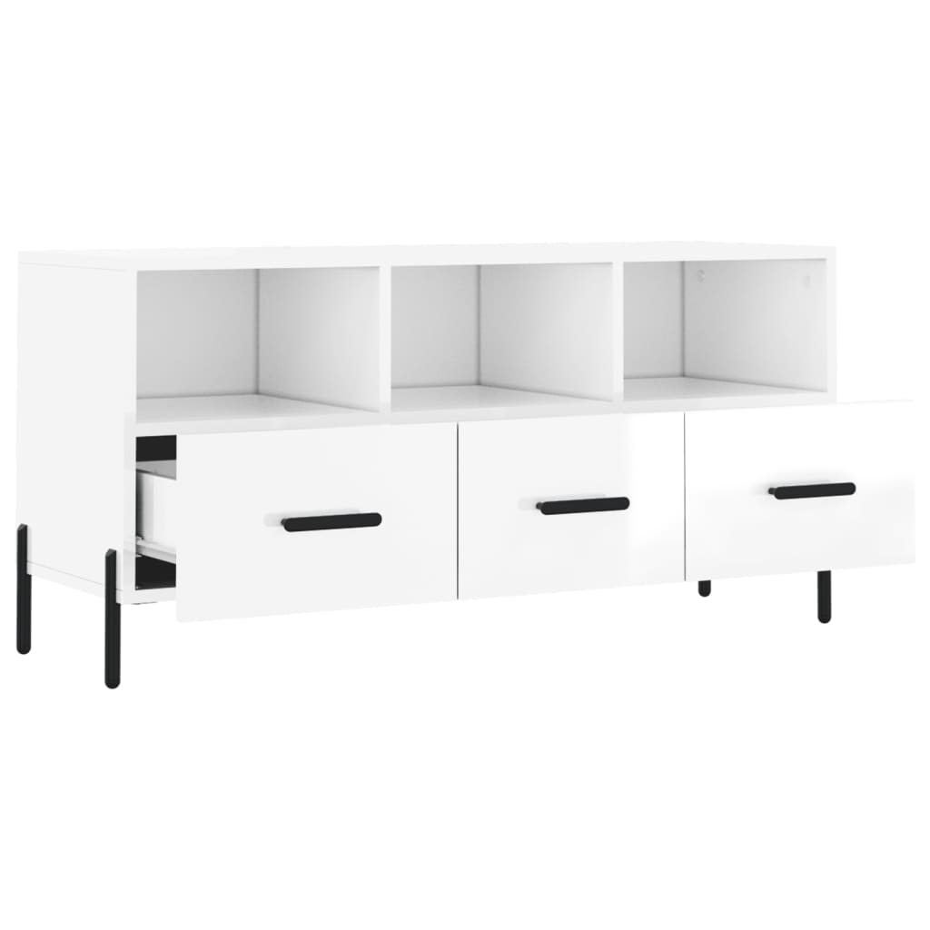Mobile Porta TV Bianco Lucido 102x36x50 cm in Legno Multistrato 829046