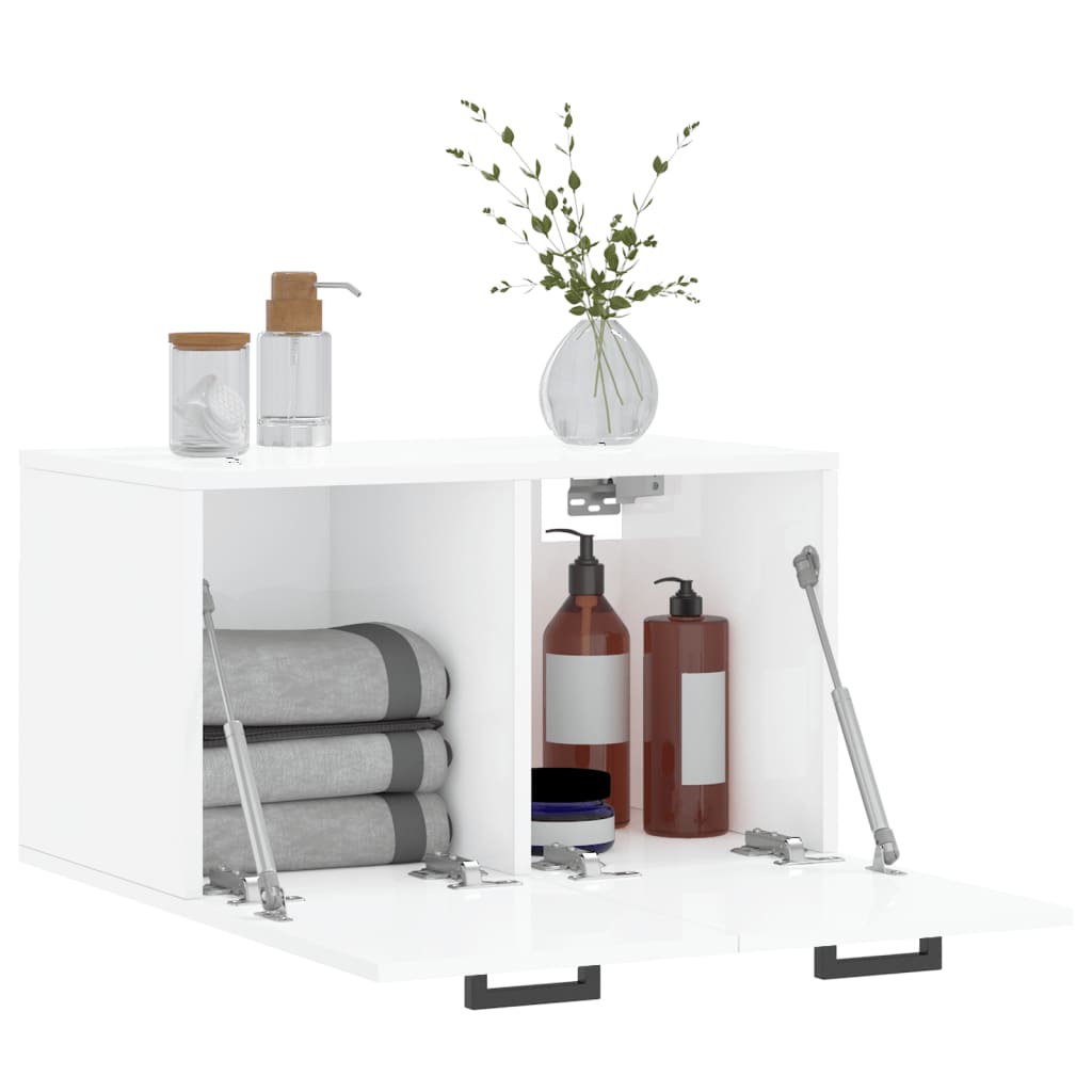 Armadietto a Muro Bianco Lucido 60x36,5x35 cm Legno Multistrato 830022