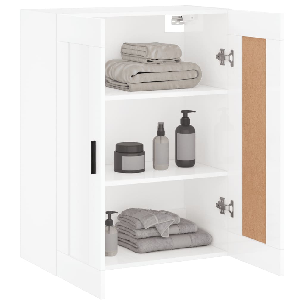 Mobile a Parete Bianco Lucido 69,5x34x90 cm Legno Multistrato 830398