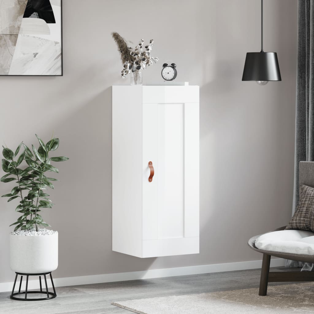 Mobile Parete Bianco Lucido 34,5x34x90 cm in Legno Multistrato 830478