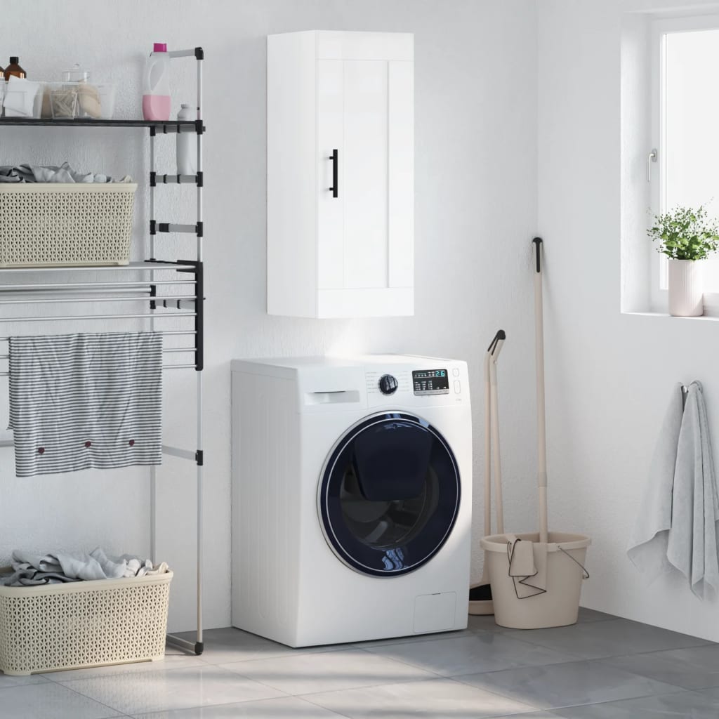 Mobile Parete Bianco Lucido 34,5x34x90 cm in Legno Multistrato 830526