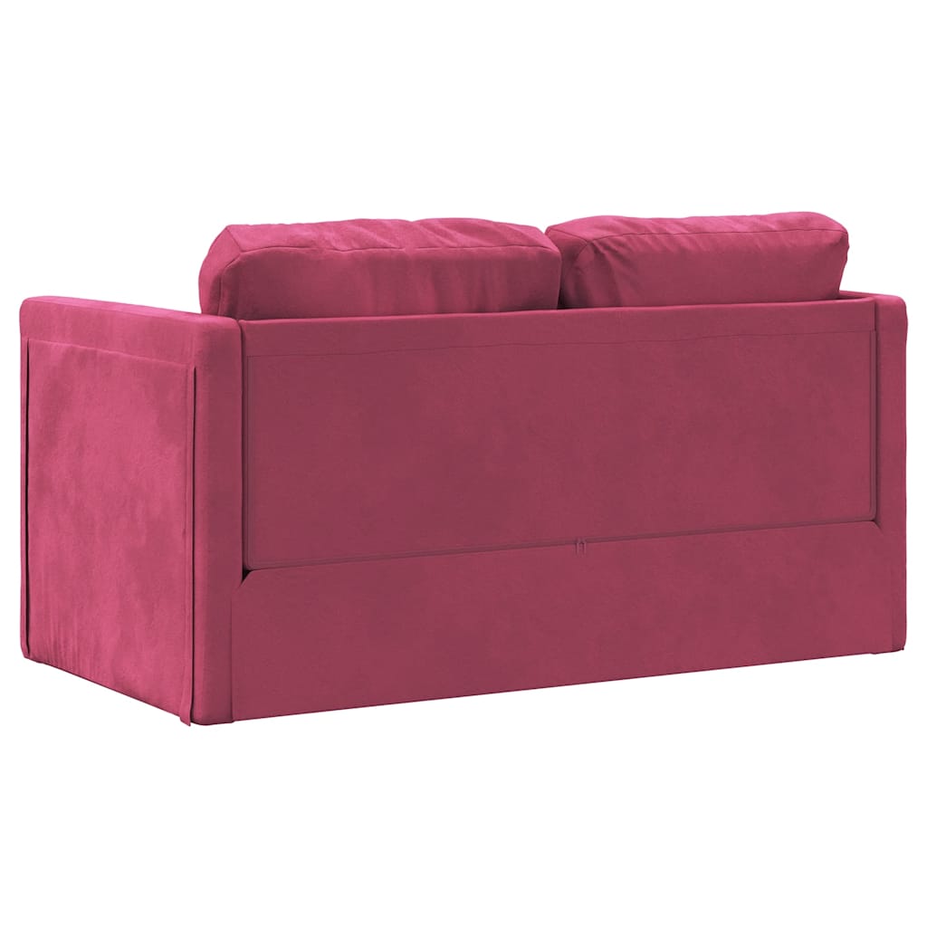 Divano Letto da Terra 2 in 1 Rosso Vino 122x204x55cm Velluto 353960