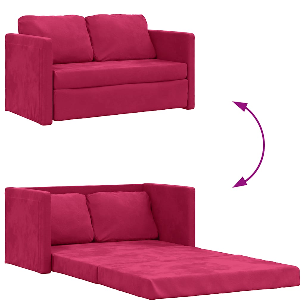Divano Letto da Terra 2 in 1-Sofa Letto-Daybed Rosso Vino 122x204x55cm Velluto