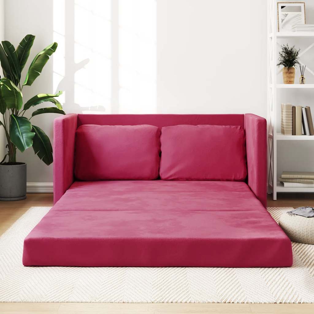 Divano Letto da Terra 2 in 1-Sofa Letto-Daybed Rosso Vino 122x204x55cm Velluto
