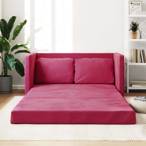 Divano Letto da Terra 2 in 1-Sofa Letto-Daybed Rosso Vino 122x204x55cm Velluto