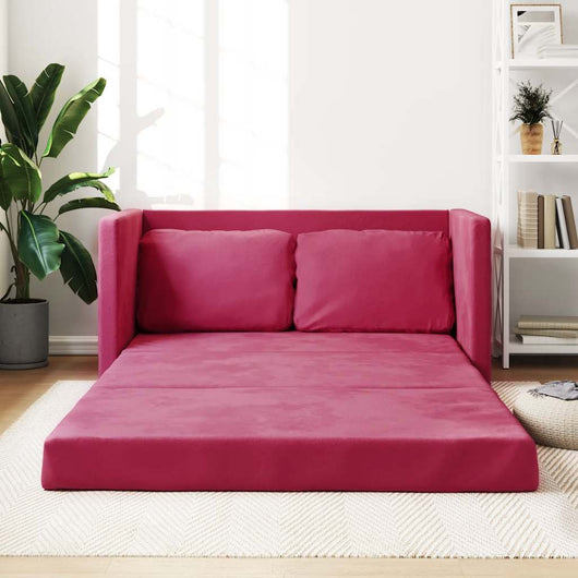 Divano Letto da Terra 2 in 1-Sofa Letto-Daybed Rosso Vino 122x204x55cm Velluto
