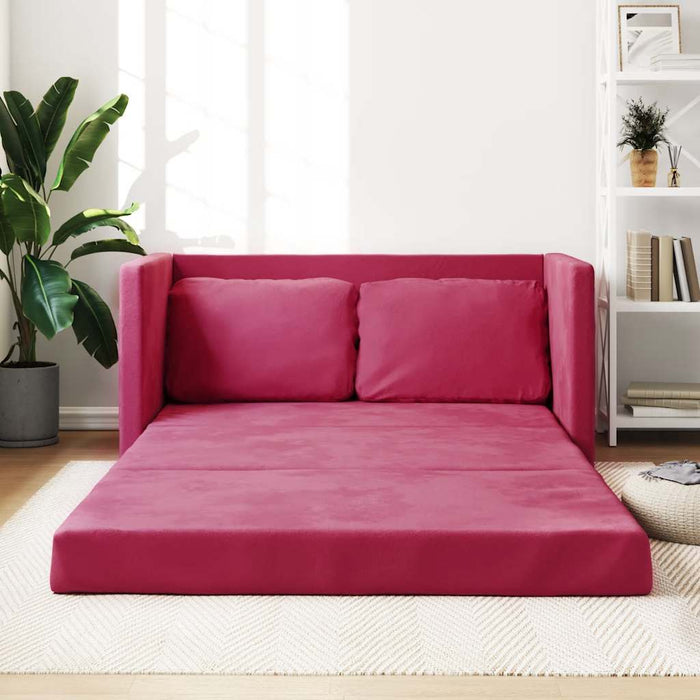 Divano Letto da Terra 2 in 1-Sofa Letto-Daybed Rosso Vino 122x204x55cm Velluto
