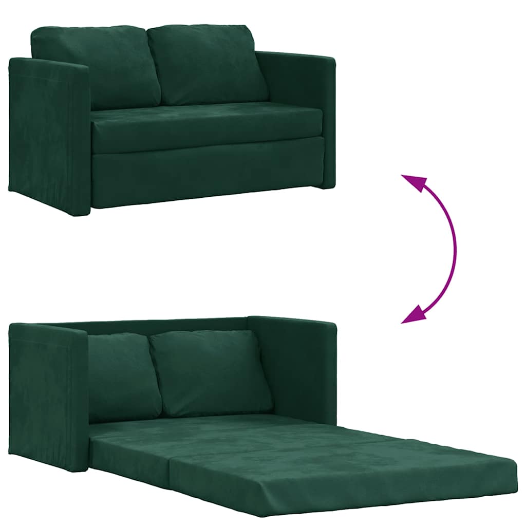 Divano Letto da Terra 2 in 1-Sofa Letto-Daybed Verde Scuro 122x204x55 cm Velluto