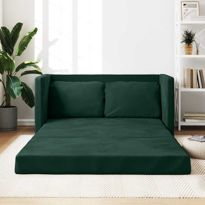 Divano Letto da Terra 2 in 1-Sofa Letto-Daybed Verde Scuro 122x204x55 cm Velluto