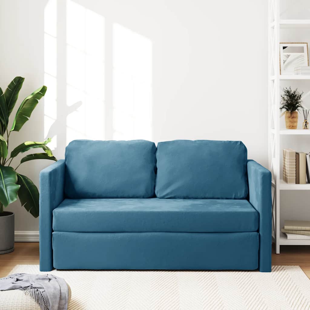 Divano Letto da Terra 2 in 1-Sofa Letto-Daybed Blu 122x204x55 cm Velluto