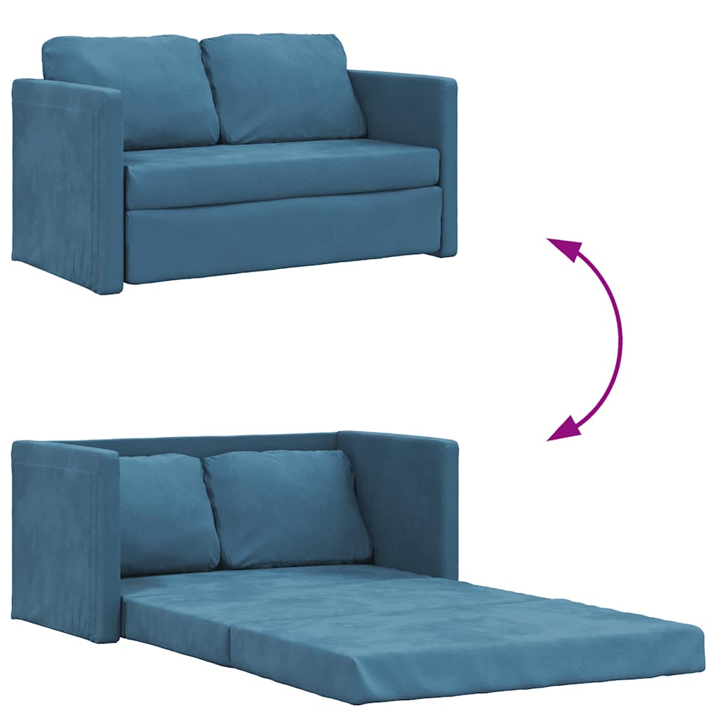 Divano Letto da Terra 2 in 1-Sofa Letto-Daybed Blu 122x204x55 cm Velluto