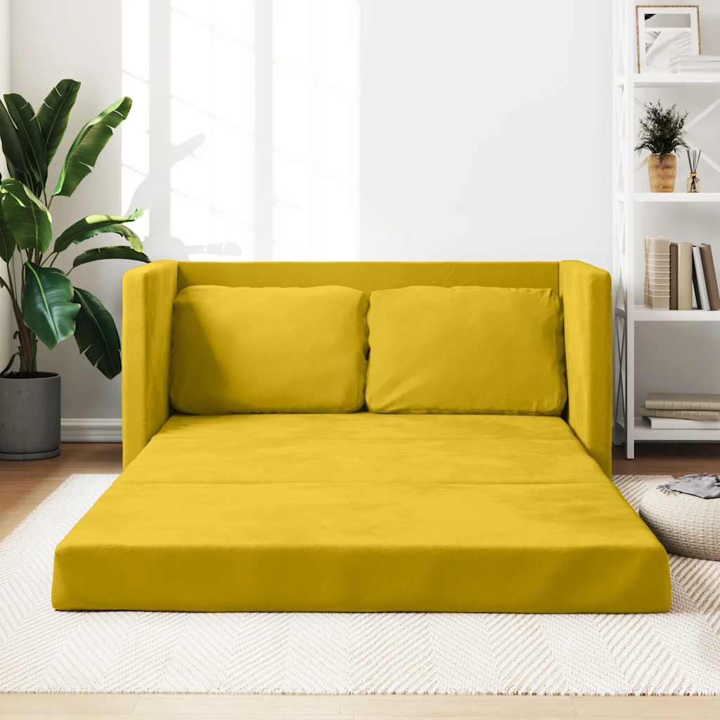 Divano Letto da Terra 2 in 1-Sofa Letto-Daybed Giallo Scuro 122x204x55 cm Velluto