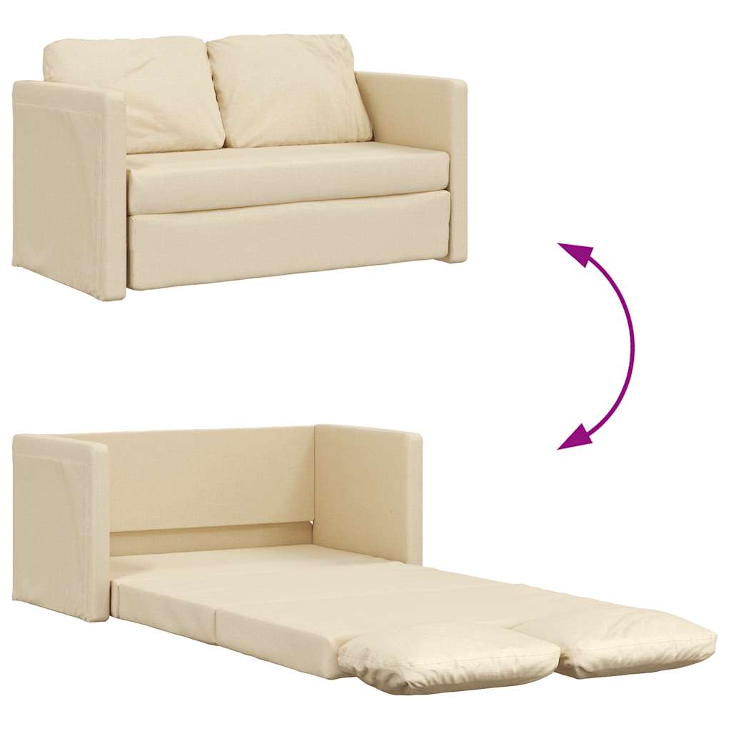 Divano Letto da Terra 2 in 1-Sofa Letto-Daybed Crema 112x174x55 cm Tessuto