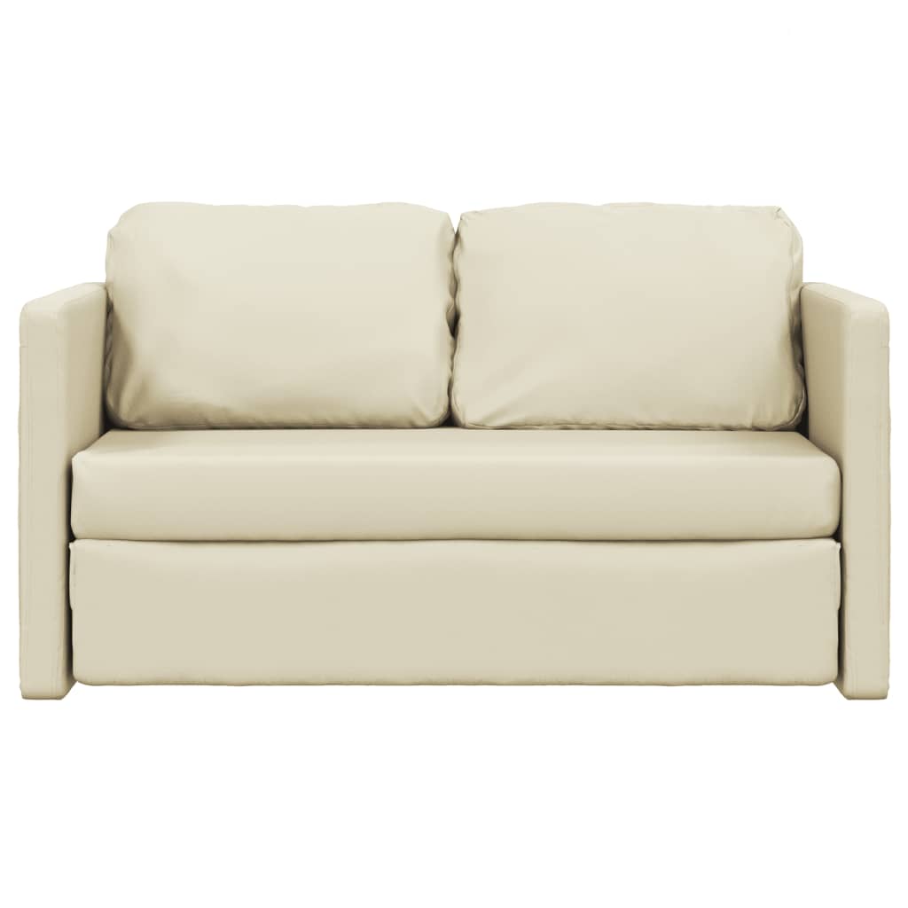 Divano Letto da Terra 2 in 1-Sofa Letto-Daybed Crema 112x174x55 cm Similpelle