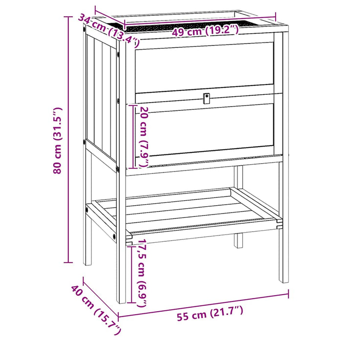 Gabbia per criceti 55x40x80 cm in legno massello di abete 172382