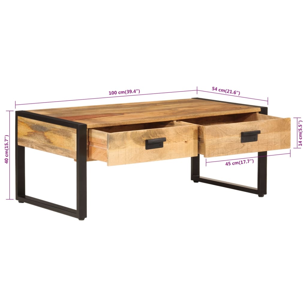 Tavolino da Salotto 100x54x40 cm Legno Massello Mango e Ferro 356246
