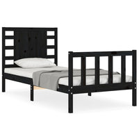 Giroletto con Testiera-Struttura Letto con testiera Nero Small Single in Legno Massello 186531