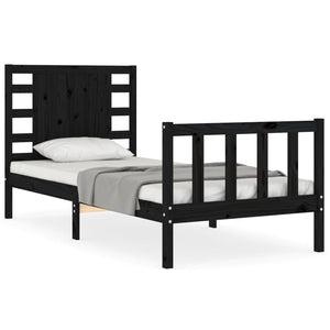 Giroletto con Testiera-Struttura Letto con testiera Nero Small Single in Legno Massello 186531