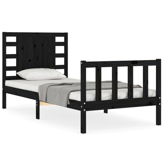 Giroletto con Testiera-Struttura Letto con testiera Nero Small Single in Legno Massello 186531