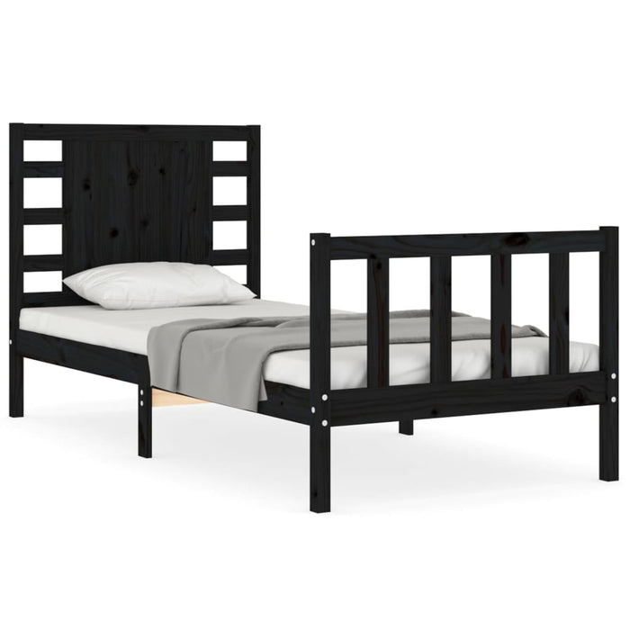 Giroletto con Testiera-Struttura Letto con testiera Nero Small Single in Legno Massello 186531