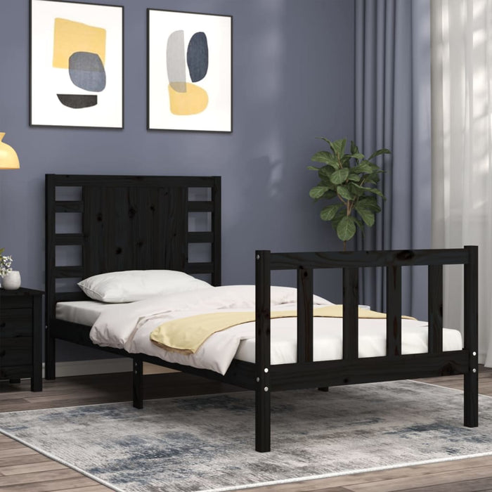 Giroletto con Testiera-Struttura Letto con testiera Nero Small Single in Legno Massello 186531