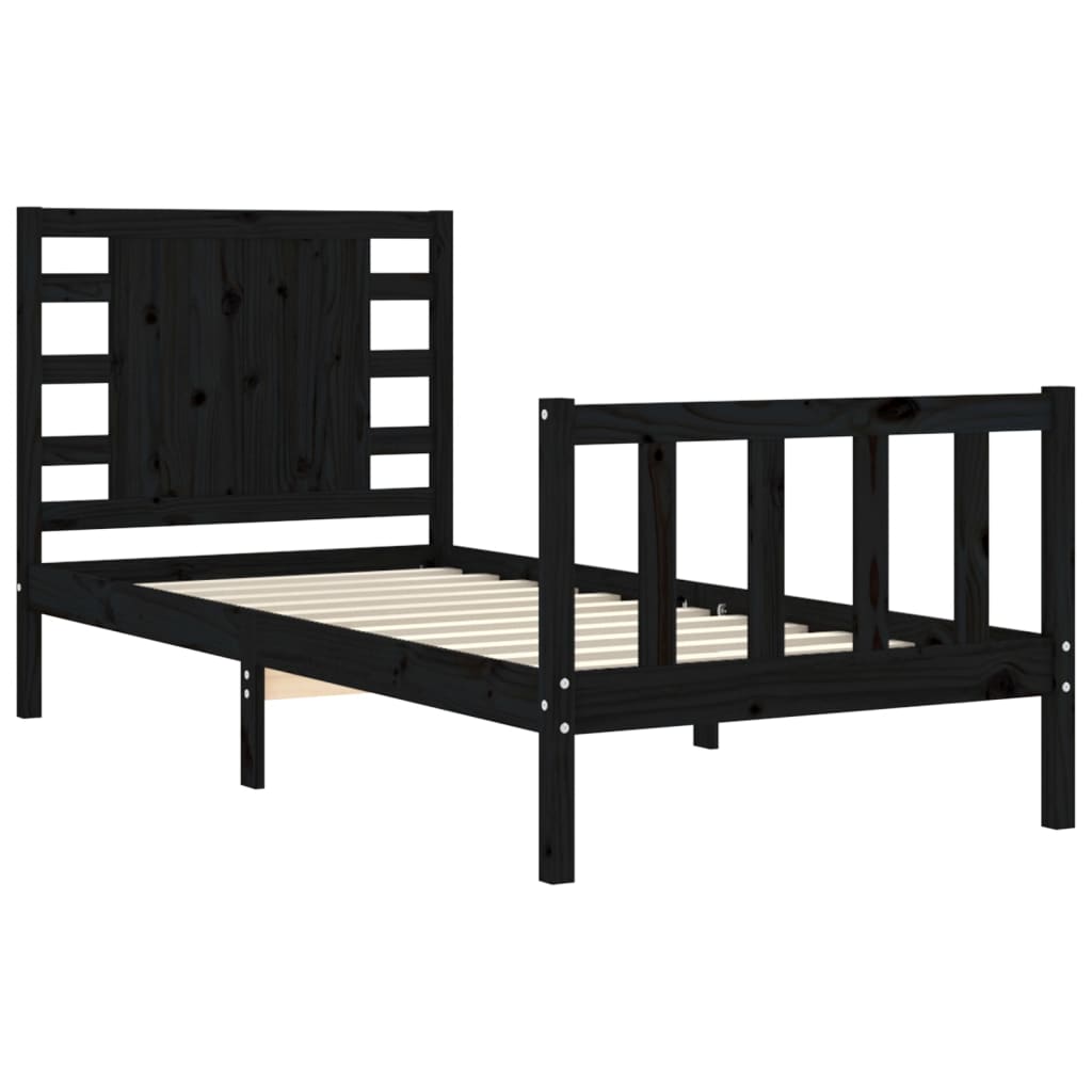 Giroletto con Testiera-Struttura Letto con testiera Nero Small Single in Legno Massello 186531