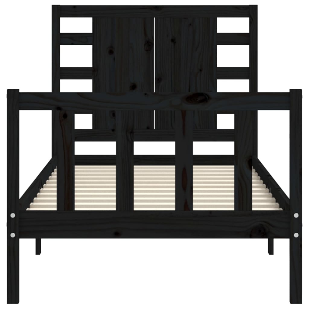 Giroletto con Testiera-Struttura Letto con testiera Nero Small Single in Legno Massello 186531