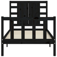 Giroletto con Testiera-Struttura Letto con testiera Nero Small Single in Legno Massello 186531