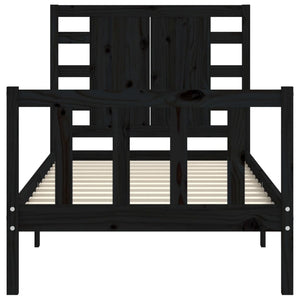 Giroletto con Testiera-Struttura Letto con testiera Nero Small Single in Legno Massello 186531