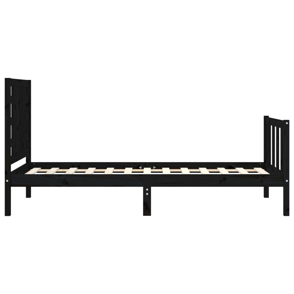Giroletto con Testiera-Struttura Letto con testiera Nero Small Single in Legno Massello 186531