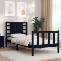 Giroletto con Testiera-Struttura Letto con testiera Nero Small Single in Legno Massello 186531