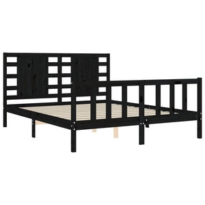 Giroletto con Testiera Nero 160x200 cm Legno Massello 3192830