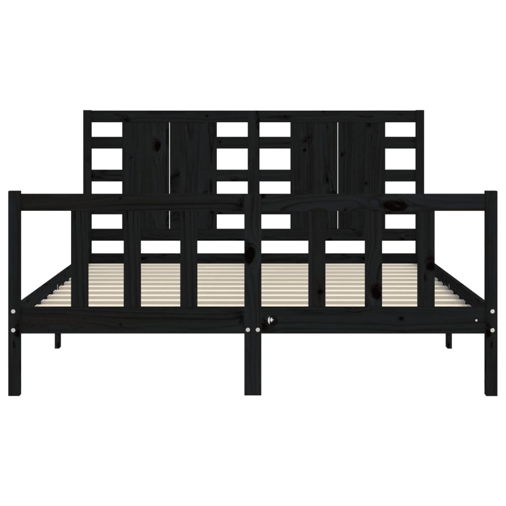 Giroletto con Testiera Nero 160x200 cm Legno Massello 3192830